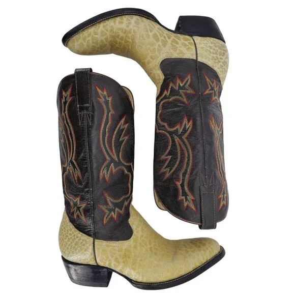 Bull Rider Men 9.5 Unique Color Golden Yellow Brown Leather Cowboy Western Boots - Picture 10 of 16